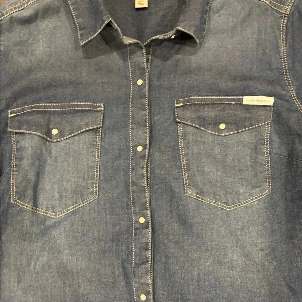 Vintage Calvin Klein Women’s Western Denim Snap Button Down Shirt Size Large - Picture 3 of 6